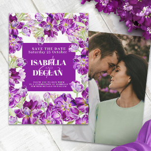 Reserva La Fecha Flores moradas púrpura boda excepto foto de fecha