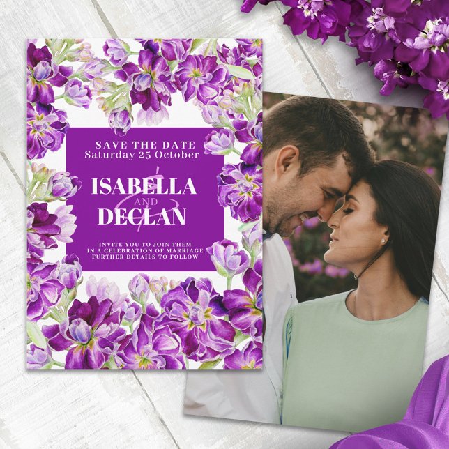Reserva La Fecha Flores moradas púrpura boda excepto foto de fecha (Subido por el creador)