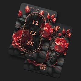 Reserva La Fecha Flores Negras y Rojas de Boda Gótica Elegante