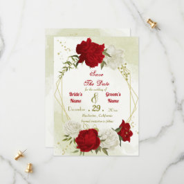 Reserva La Fecha flores rojas hojas verdes