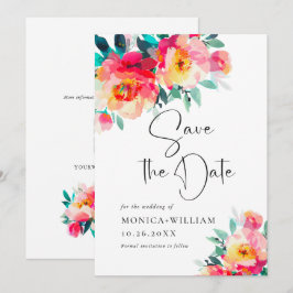 Reserva La Fecha Flores rosadas brillantes acuarela boda boda