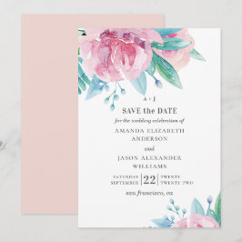 Reserva La Fecha Flores rosadas de acuarela. Boda floral sonrosada