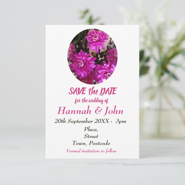 Reserva La Fecha Flores rosadas florales Foto Save the Date (Anverso de pie)
