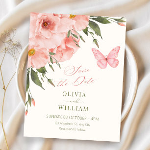 Reserva La Fecha Flores rosadas florecen boda