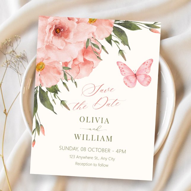 Reserva La Fecha Flores rosadas florecen boda (Subido por el creador)