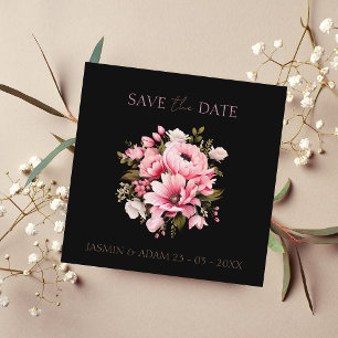 Reserva La Fecha Flores rosadas negras florales Boda estético oscur