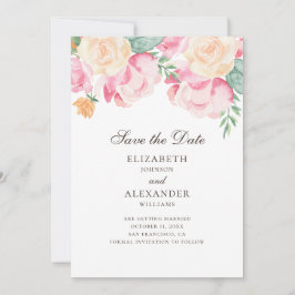 Reserva La Fecha Flores rosadas y durazno en acuarela. Boda floral