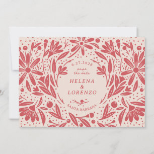Reserva La Fecha Flores Rústicas de Papel Recortado Rojo Antiguo