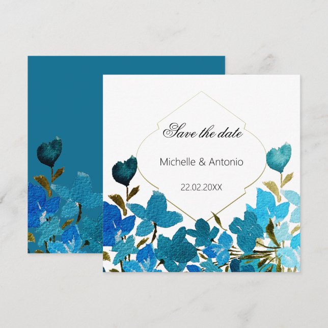 Reserva La Fecha Flores salvajes azules acuarela Arte floral (Anverso / Reverso)