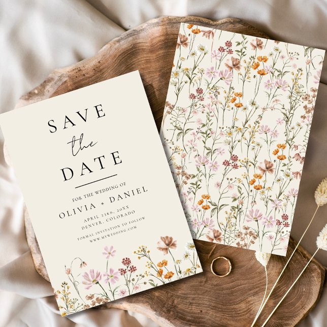 Reserva La Fecha Flores salvajes Beige Boho Salva la fecha Minimali (Subido por el creador)