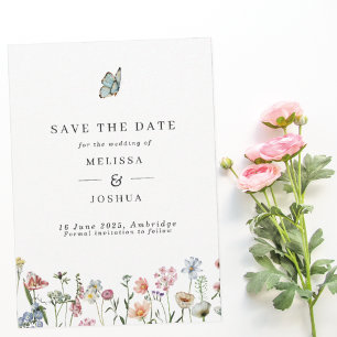Reserva La Fecha Flores salvajes de primavera y Boda de mariposas s