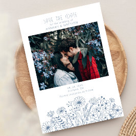 Reserva La Fecha Flores salvajes Elegante Boda de fotografía azul B