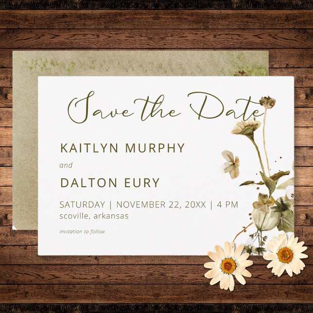 Reserva La Fecha Flores salvajes y mareas de verano salven la tarje (Summer Wildflowers & Daisies Save the Date Card)