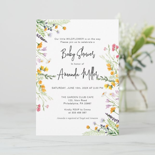 Reserva La Fecha Flores silvestres Baby Shower Spring (Anverso de pie)