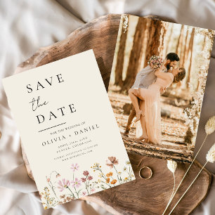 Reserva La Fecha Flores silvestres: Boho de fotografía beige salva