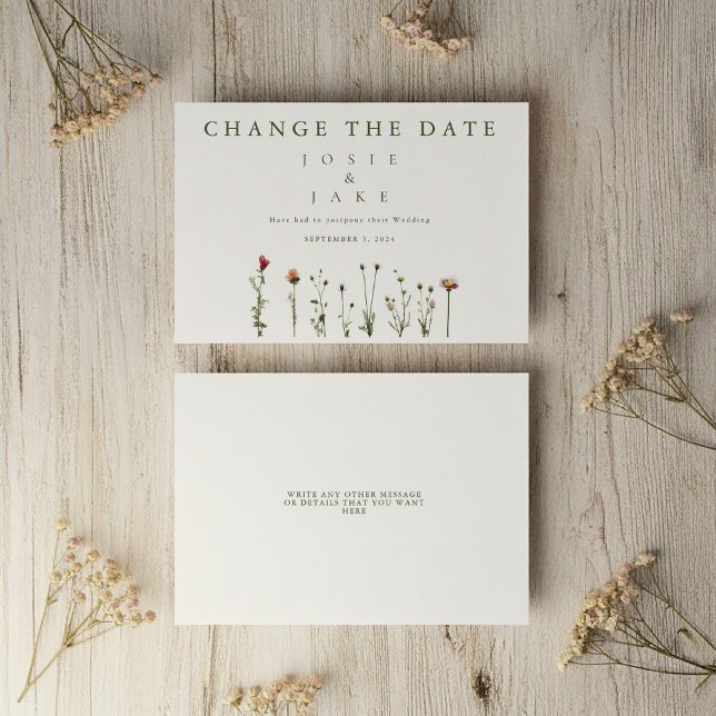 Reserva La Fecha Flores silvestres cambian la fecha (Wild Flowers Change the Date Save The Date card.)