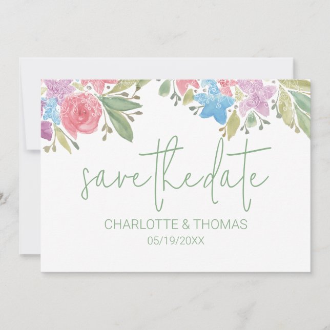 Reserva La Fecha Flores silvestres de Boho artístico acuarela pinta (Anverso)