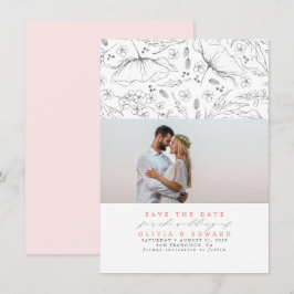 Reserva La Fecha Flores silvestres dibujadas a mano rosadas Salven 