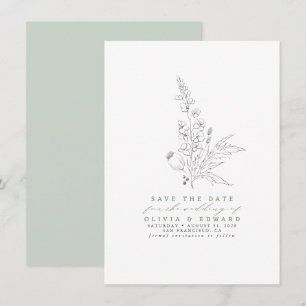 Reserva La Fecha Flores silvestres dibujadas a mano Sage Green Salv