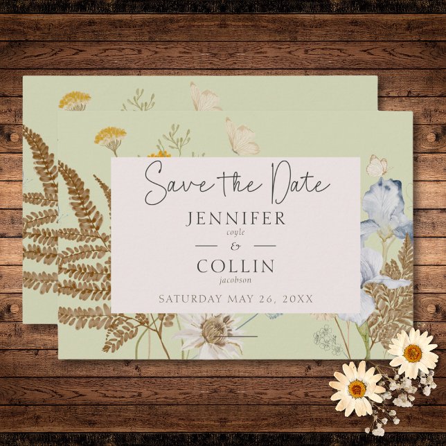 Reserva La Fecha Flores silvestres en Boda de sabio ligero (Wildflowers on Light Sage Wedding Save The Date)