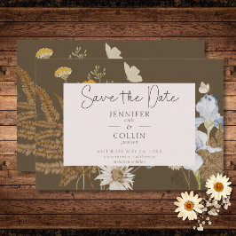 Reserva La Fecha Flores silvestres en el Boda Brown