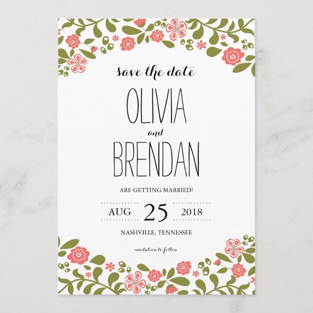 Reserva La Fecha Flores Silvestres en Flor | Guardar la Fecha (Anverso)