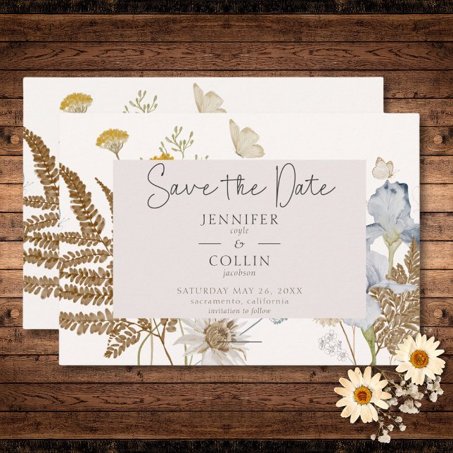 Reserva La Fecha Flores silvestres en un Boda cream (Wildflowers on Cream Wedding Save The Date)