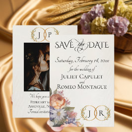 Reserva La Fecha Flores silvestres, monograma de foto y hoja - marf