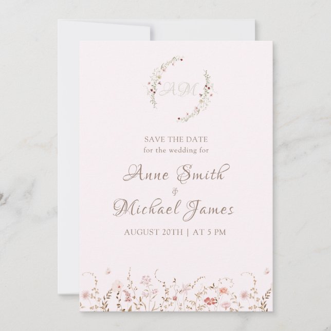 Reserva La Fecha Flores Silvestres Rústicas con Foto Floral Boho Ca (Anverso)