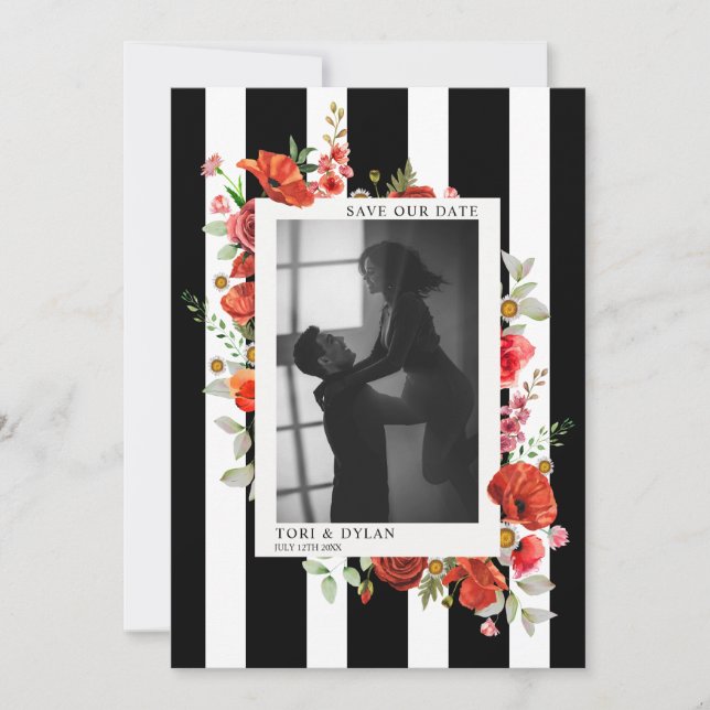 Reserva La Fecha Flores silvestres Stripe Boda Foto Guardar la fech (Anverso)