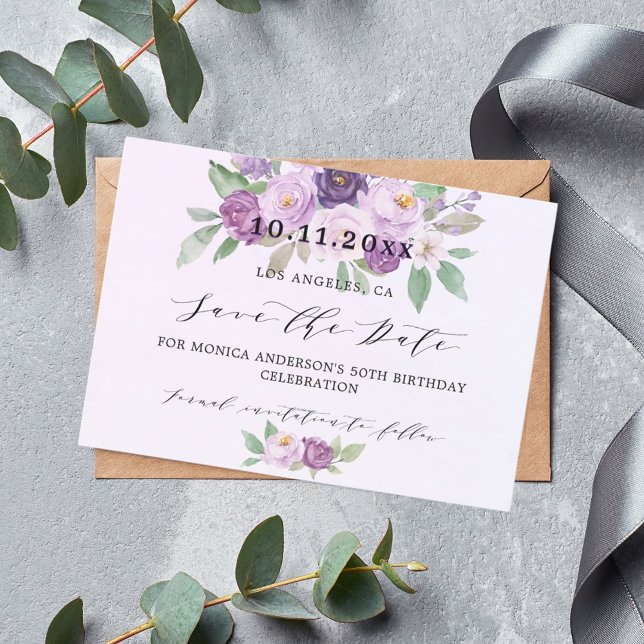 Reserva La Fecha Flores violetas de fiesta de cumpleaños (Subido por el creador)