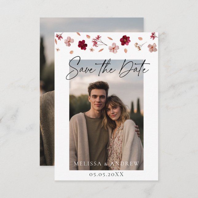 Reserva La Fecha Flores y foto presionadas (Anverso / Reverso)