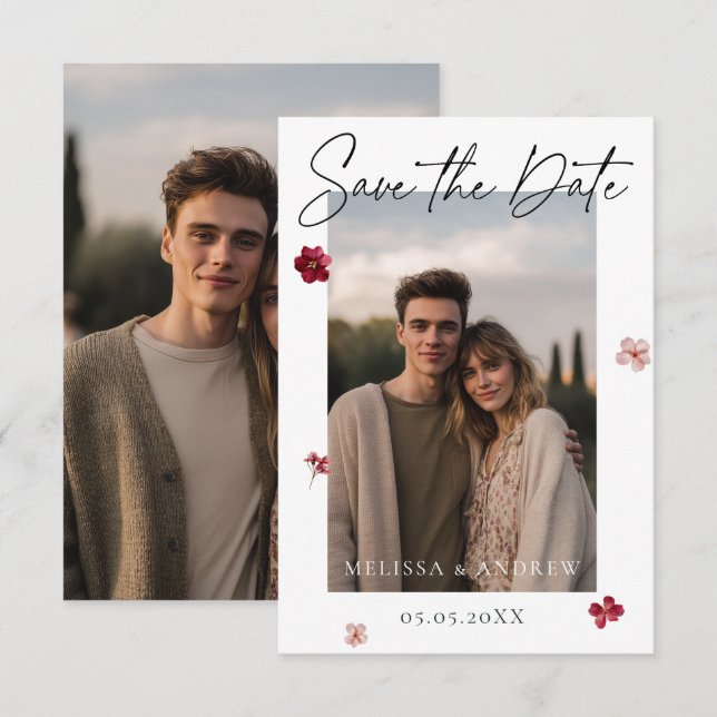 Reserva La Fecha Flores y foto presionadas (Anverso / Reverso)