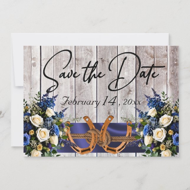 Reserva La Fecha Flores y herraduras, Boda de cinta azul (Anverso)