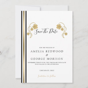 Reserva La Fecha Flores Y Rayas De Oro