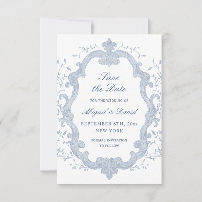 Reserva La Fecha Foliage Blue Crest Wedding Save The Date (Anverso)
