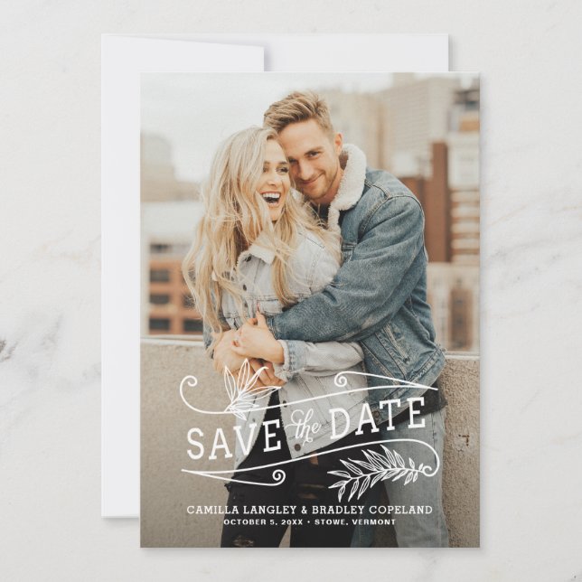 Reserva La Fecha Foliage Overlay Vertical Photo Save the Date (Anverso)
