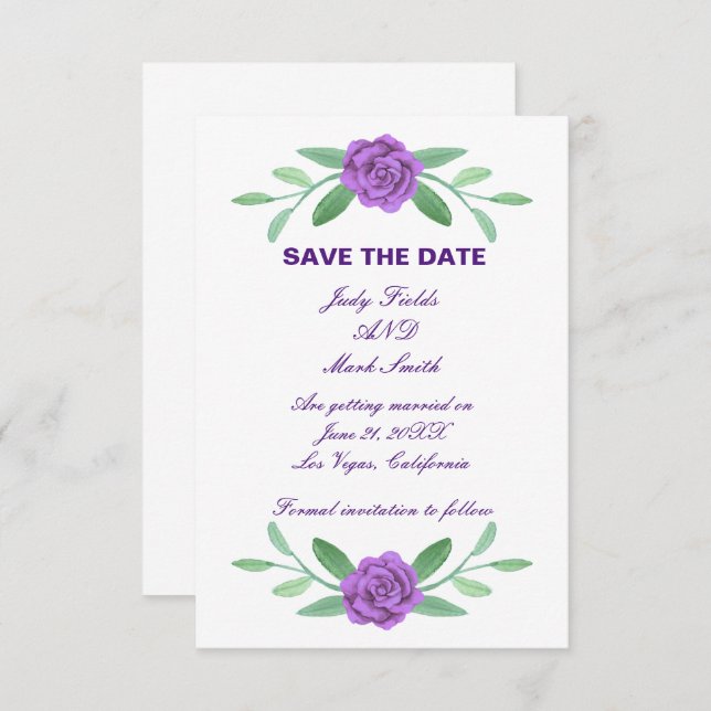 Reserva La Fecha Foliage Purple Floral Greeneration Save the Date C (Anverso / Reverso)