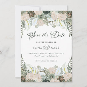 Reserva La Fecha Foliage y Floral Sage Green Boda
