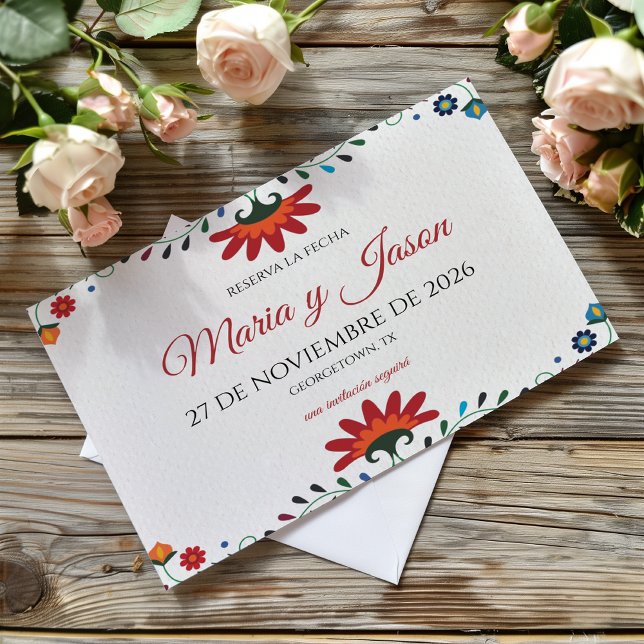 Reserva La Fecha Folk Art Floral Botanical Fiesta Spanish Wedding (Folk Art Floral Botanical Fiesta Spanish Wedding Save The Date)