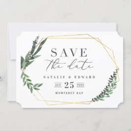 Reserva La Fecha follaje de acuarela geométrica de oro