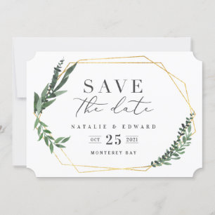 Reserva La Fecha follaje de acuarela geométrica de oro