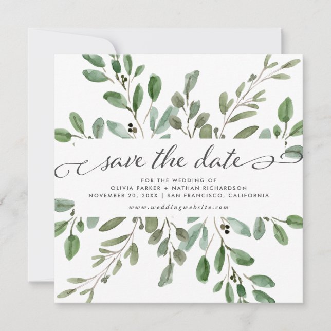 Reserva La Fecha Follaje Minimalista | Boda (Anverso)