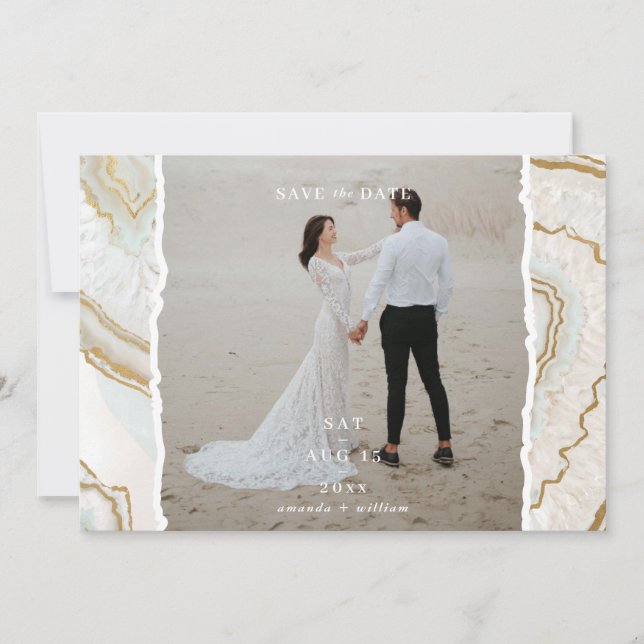 Reserva La Fecha Fondo de Agata Cuarzo Foto Boda  (Anverso)