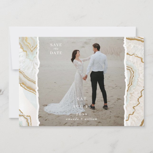 Reserva La Fecha Fondo de Agata Cuarzo Foto Boda  (Anverso)