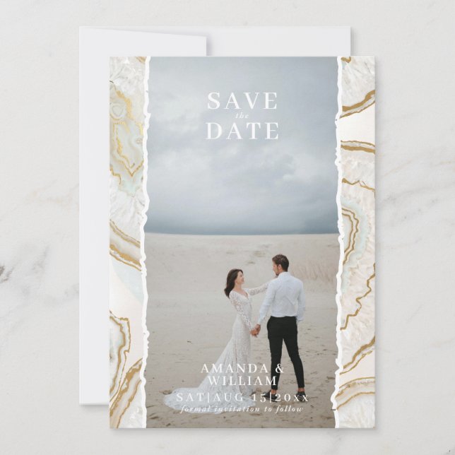 Reserva La Fecha Fondo de Agata Cuarzo Foto Boda  (Anverso)