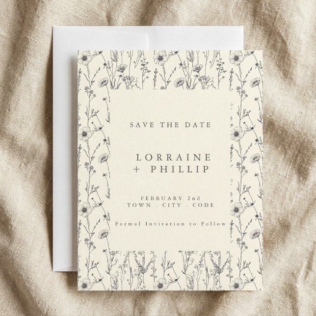 Reserva La Fecha Fondo de flores silvestres delicadas sin costuras  (Delicate wild flowers seamless pattern wedding save the date.)