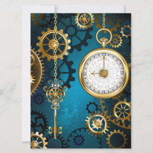Reserva La Fecha Fondo turquesa Steampunk con engranajes