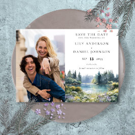 Reserva La Fecha Forest Lakeside Wildflowers Floral Photo Wedding