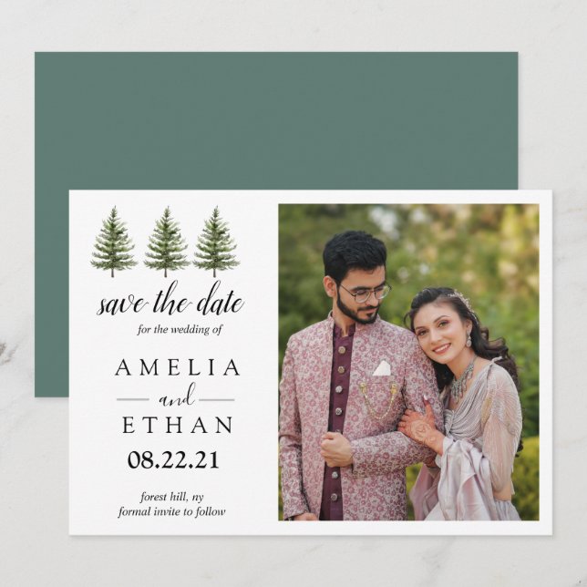 Reserva La Fecha Forest Wintre Watercolor Wedding (Anverso / Reverso)